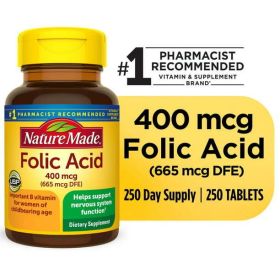 Nature Made Folic Acid 400 mcg (665 mcg DFE) Tablets;  250 Count - Nature Made